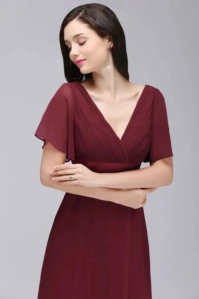 Burgundy Floor-length A-line Chiffon Prom Dress