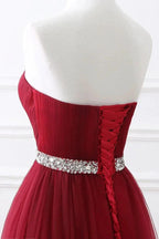Burgundy Tulle A-line Sweetheart Prom Dress