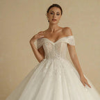 Ivory Beading Princess Wedding Dresses For Bride Off The Shoulder Sleeveless Women Glitter Ball Bridal Gown Robes