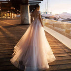 Boho Beach Wedding Dress O-Neck Appliques Lace Top Vintage Princess Wedding Gown Cap Sleeve Simple Bride Dress 2020
