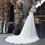 Wedding Dress A Line Removable Long Sleeve Bride Elegant Open Back Lace Bridal Gown Applique Tulle Vestido De Noiva