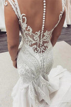 Cap Sleeves Lace Mermaid Wedding Dress