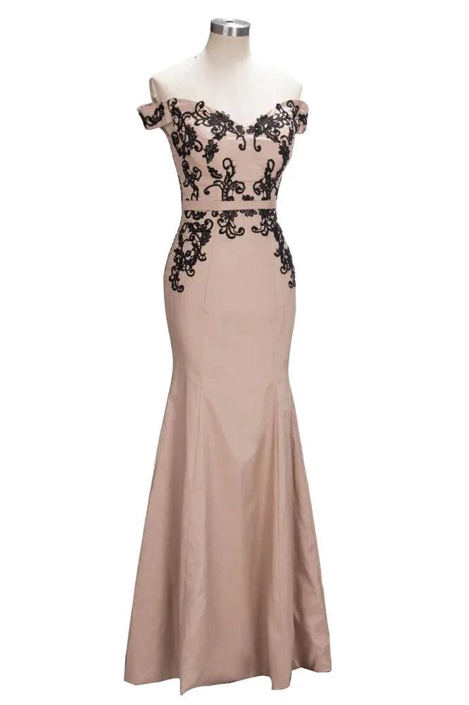 Cap Sleeves Mermaid Long Off-shoulder Applique Prom Dresses