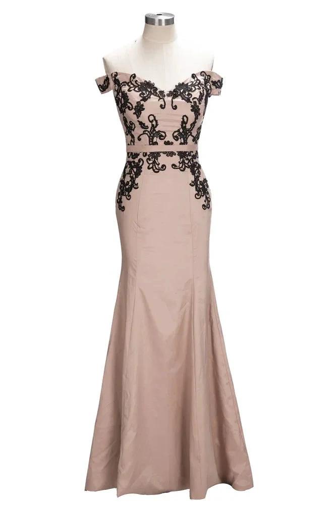 Cap Sleeves Mermaid Long Off-shoulder Applique Prom Dresses