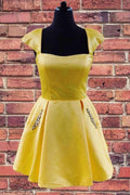 Cap Sleeves Short Royal Blue Homecoming Dress with Lace Up Back PD321