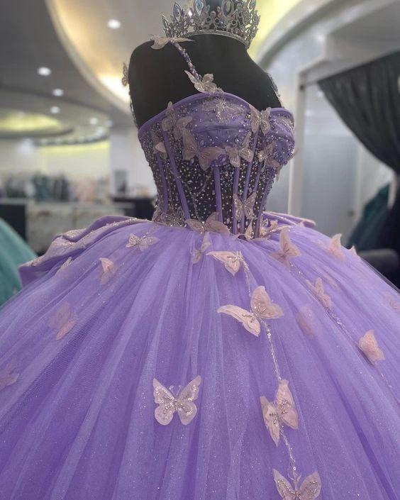 Quinceanera Dresses With 3D Butterflies Sweet 16 Gowns Ball Gown Y1870