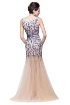 Champagne Crew Sweep-length Mermaid Tulle Prom Dresses