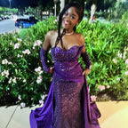Charming Column Satin Sweetheart Sleeveless Purple Prom Dress With Sequined Train