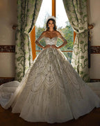 Charming Floor Length Sweetheart Long Sleeves A-Line Lace Wedding Dress