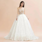 Charming Floral Lace Appliques Wedding Dress Gorgeous White Beads Bridal Gown