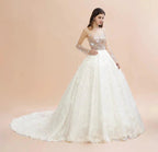 Charming Floral Lace Appliques Wedding Dress Gorgeous White Beads Bridal Gown