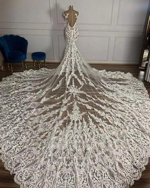 Charming Jewel Garden Sleeveless Mermaid Tulle Wedding Dress with Appliques