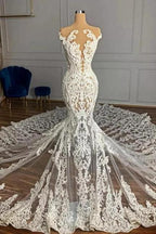 Charming Jewel Garden Sleeveless Mermaid Tulle Wedding Dress with Appliques