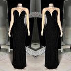 Charming Long Black V-neck Sleeveless Mermaid Prom Dress WIth Beading