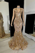 Charming Long Mermaid V-neck Sleeveless Prom Dress With Applique