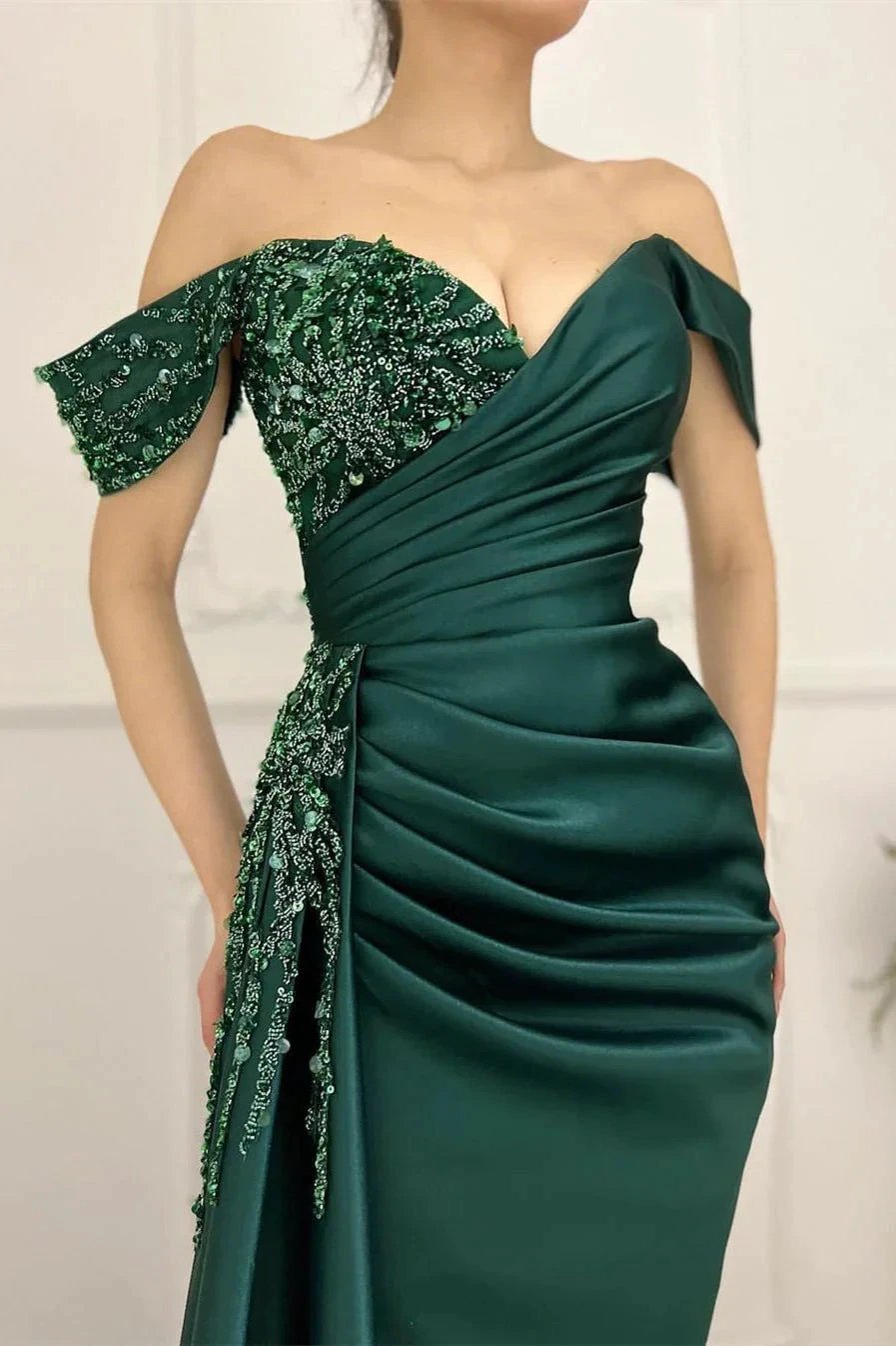 Charming Long Satin Sweetheart Portrait Prom Dresses With Ruched