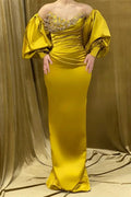 Charming Long Sweetheart Rhinestone Satin Mermaid Prom Dress With Long Sleeves