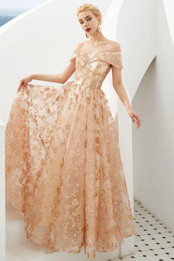 Charming Off Shoulder Aline Princess Dress Tulle Swing Evening Party Dress Quincenera Dress