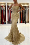 Charming Straps Lace Mermaid Prom Gown Sleeveless Long Evening Dress
