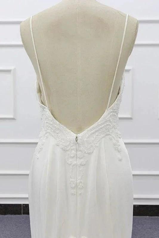 Chic Spaghetti Strap Beading Mermaid Elegant Wedding Dresses