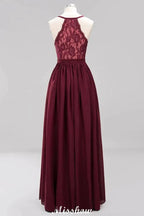 Chiffon Lace A-line Bridesmaid Dresses | V-Neck Sleeveless Floor Length Maid of the Honor Dresses