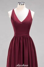 Chiffon Lace A-line Bridesmaid Dresses | V-Neck Sleeveless Floor Length Maid of the Honor Dresses