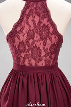 Chiffon Lace A-line Bridesmaid Dresses | V-Neck Sleeveless Floor Length Maid of the Honor Dresses