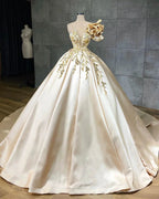 Classy Long A-Line Sweetheart Crystal Satin Ruffles Wedding Dress