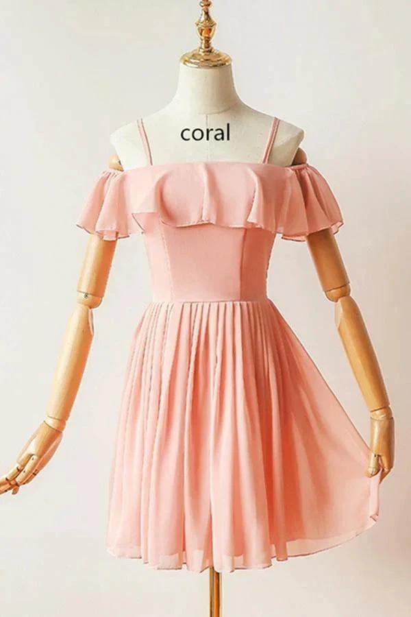 Cold Sleeves Short Prom Dress Blue Chiffon Homecoming Dress PD427