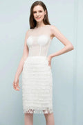 Crew Knee Length Mermaid Sleeveless Prom Dresses with Tassels