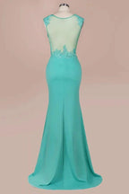 Crew Neck Lace Appliques Chiffon Mermaid Evening Maxi Dress Sleeveless Formal Dress