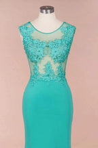 Crew Neck Lace Appliques Chiffon Mermaid Evening Maxi Dress Sleeveless Formal Dress