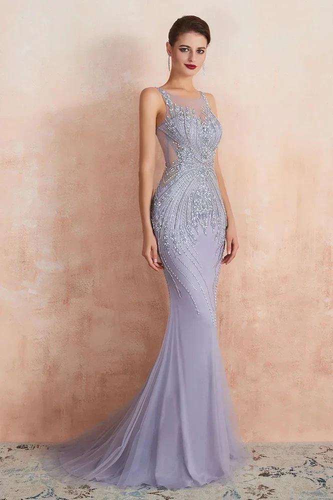 Crew Neck Sleeveless Beading Mermaid Prom Dress Evening Maxi Gown