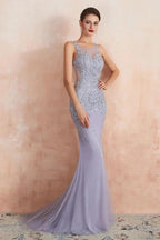 Crew Neck Sleeveless Beading Mermaid Prom Dress Evening Maxi Gown