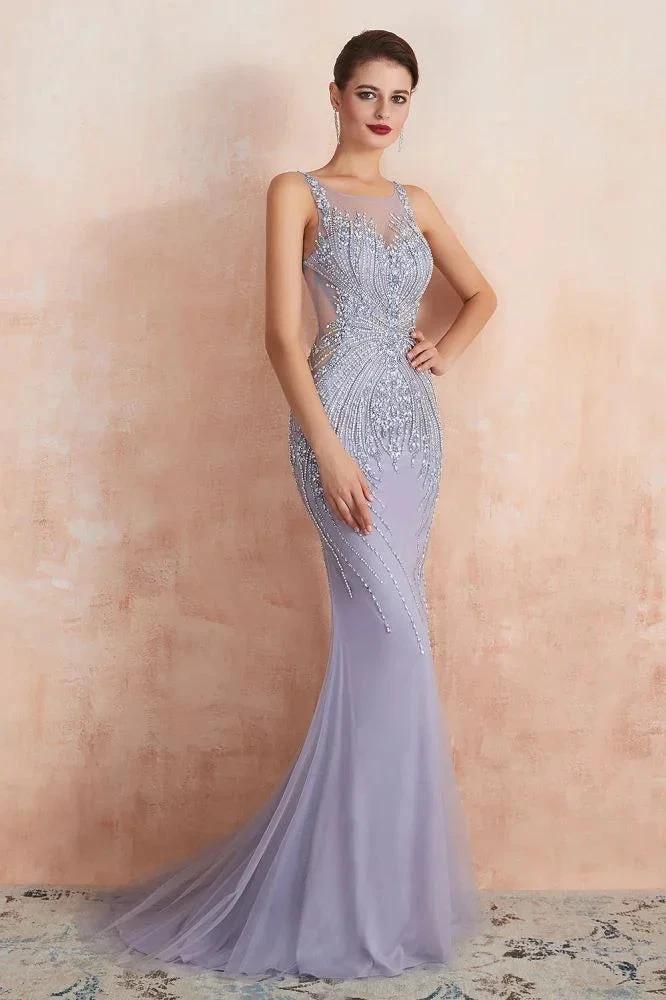 Crew Neck Sleeveless Beading Mermaid Prom Dress Evening Maxi Gown