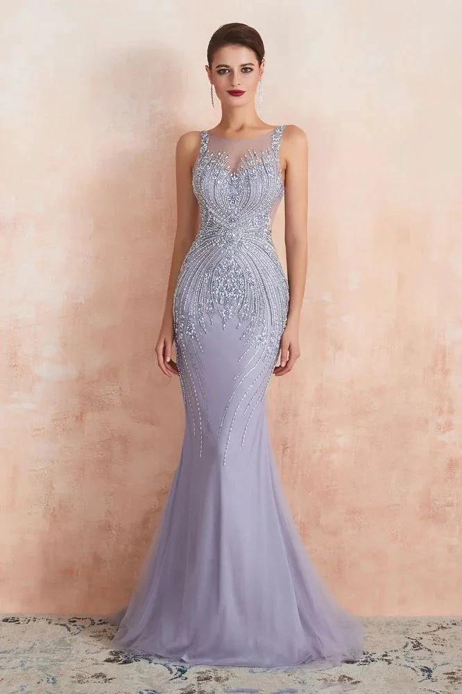 Crew Neck Sleeveless Beading Mermaid Prom Dress Evening Maxi Gown