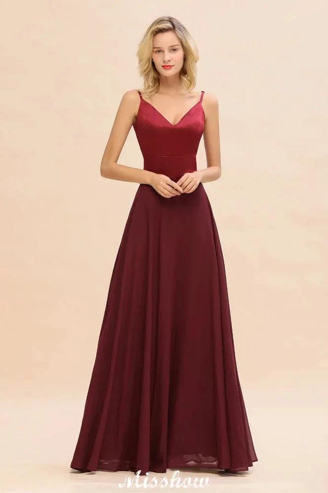 Cross Backless  Floor Length Satin Evening Gowns Burgundy Bridesmaid Dress