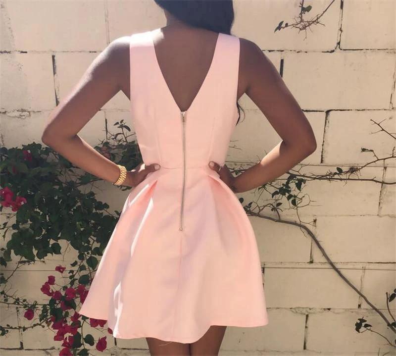 Custom Made V Neck Pink Short Prom Dress Pink V Neck Homecoming Dress PD158