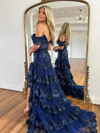 Kennedy |Sheath Off the Shoulder Long Lace Prom Dress (Lace-up Back)
