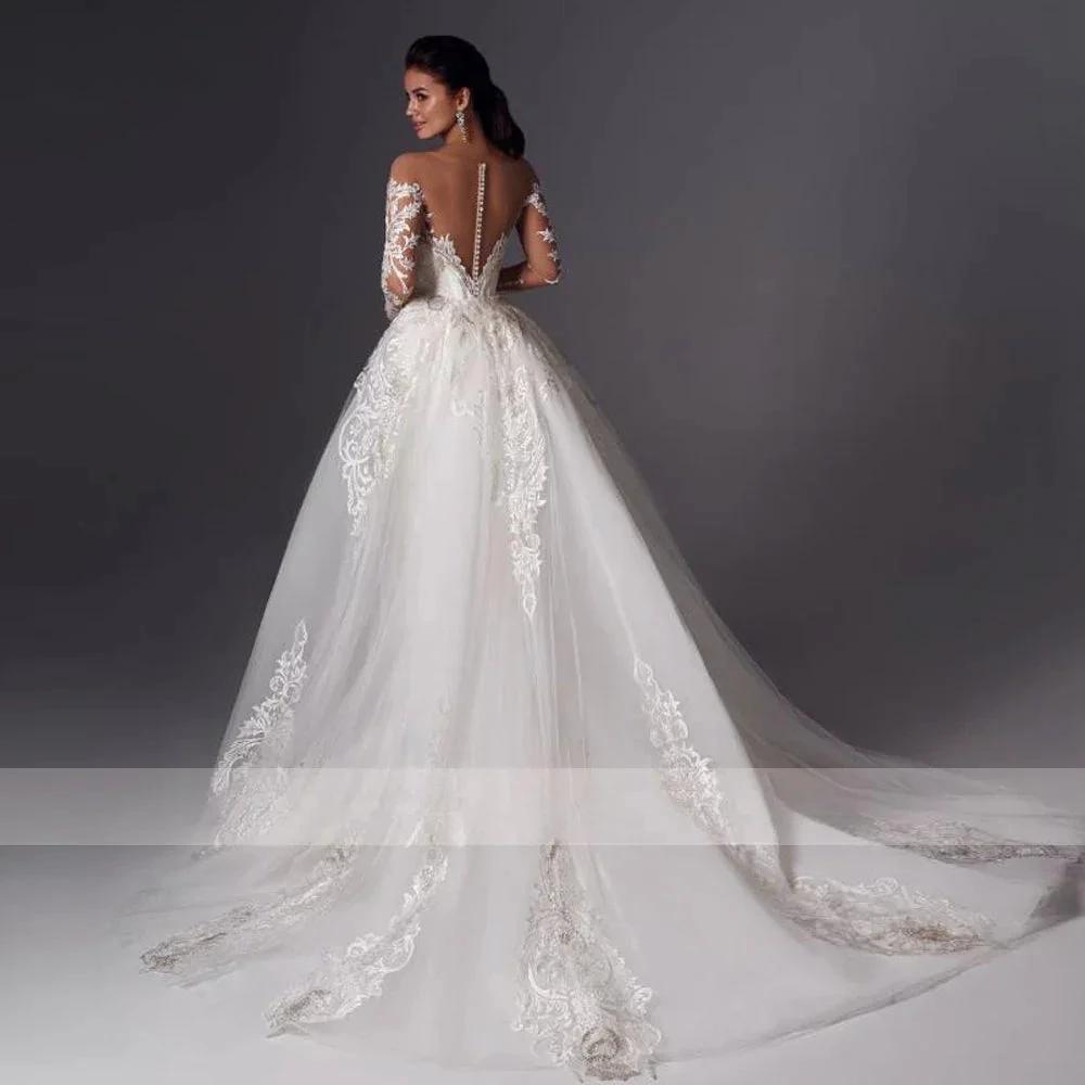 Loverxu Mermaid Vintage Wedding Dresses 2023 Sweetheart Long Sleeve Vestido De Novia Appliques Detachable Train Robe De Mariee