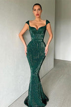 Mermaid Off The Shoulder Sweetheart Long Prom Dress with Sequins