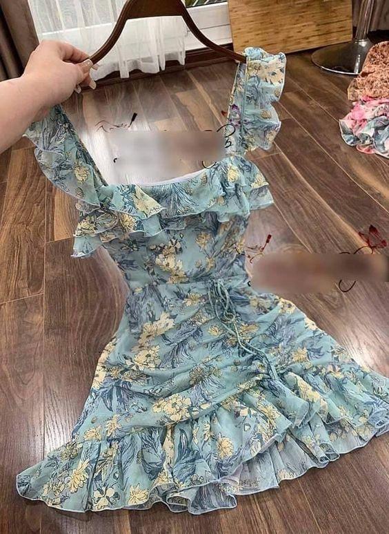 Outfit Floral Dress Short Homecoming Dress Beach Dress Y744