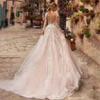 Sexy V-Neck Applique Wedding Dress Lace 2023 Illusion Long Sleeve A-Line Princess Bride Dress Bohemia Vestido De Noiva Women's