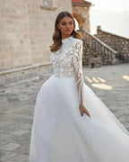 Grace Pretty luxury Princess Wedding Dresses Modest O Neck Long Sleeves Muslim Bride Dresses Bridal Gown vestidos de novia
