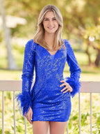 V Neck Hot Pink Sequins Short Tight Homecoming Dress