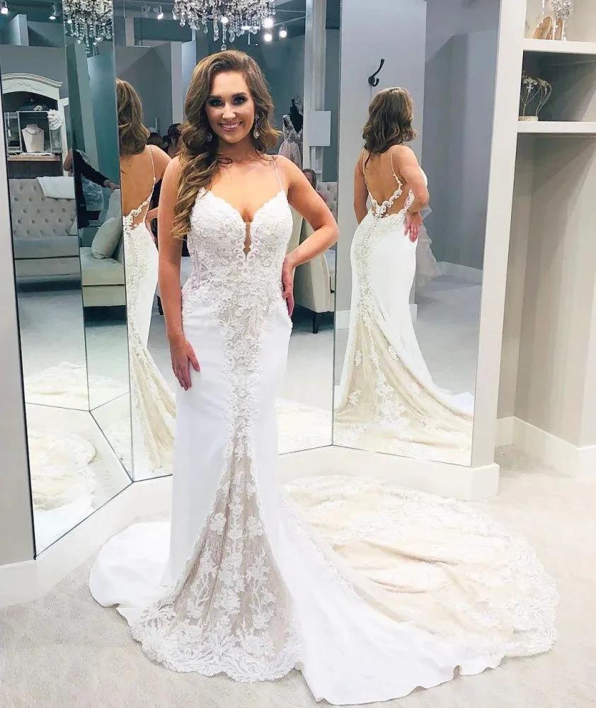 Designer Backless Spaghetti-Straps Column Wedding Dress