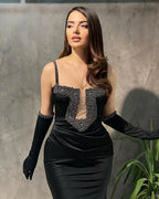 Designer Long Black Spaghetti Straps Beading Sleeveless Mermaid Prom Dress