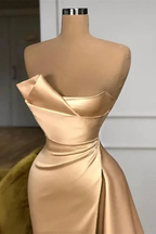 Designer Long Champagne A-line Sleeveless Split Prom Dress With Train