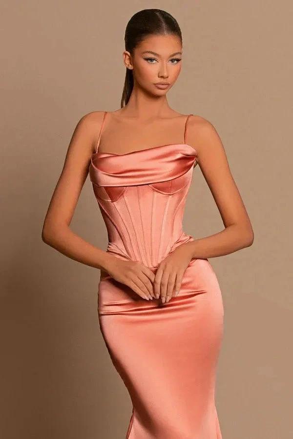 Designer Long Coral Spaghetti Straps Mermaid Sleeveless Prom Dress