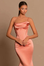 Designer Long Coral Spaghetti Straps Mermaid Sleeveless Prom Dress